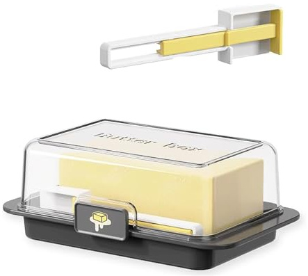 Docache Beurrier avec couvercle transparent à clipser – Boîte à beurre noire, carrée, pour couper et conserver le beurre et le fromage (Noir)