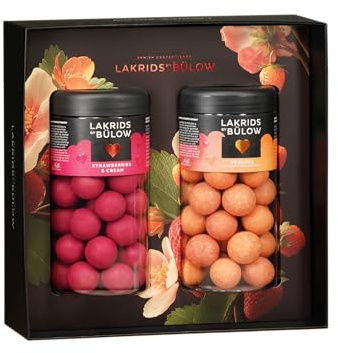 LAKRIDS BY BÜLOW - Geschenkbox 2er Set (STRAWBERRIES & CREAM + PEACHES) - Gourmet Lakritze umhüllt von Schokolade in hochwertiger Geschenkbox