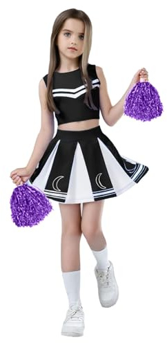 Cheerleader Kostüm Kinder, Blau Cheerleader Uniform Set für Mädchen, süßes Cheerleading Outfit mit Accessoires für Karneval Halloween Cosplay, 5-13 Jahre