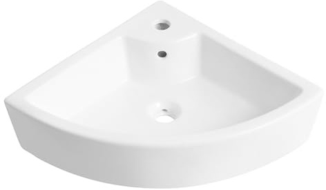 TXGJWRA Wall Mounted Bathroom Sink Small Corner Sink Triangle Washbasin Ceramic Floating Vanity Basin for Cloakroom Garage,