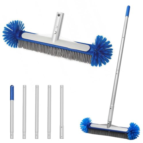 Runde Poolbürste, Poolbürste mit Demontage Stange, Poolbürstes mit Stiel 180cm Lang, Pool Reinigungsbürste 45cm, Poolbürsten Reinigungsbürste, Pool Bürsten Set für Pool Reinigung