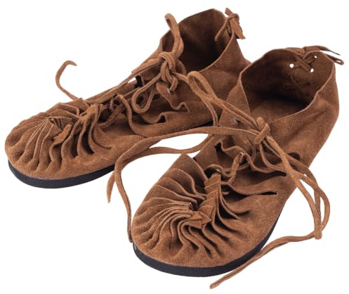Sandali Romani Sandali in Pelle con Lacci (Uomo e Donna) Medievali Vichinghi Estivi da Spiaggia Hippie Unisex Calzature per (Marrone scuro, Sistema Taglie Calzature EU, Adulto, Numero, Media, 41)