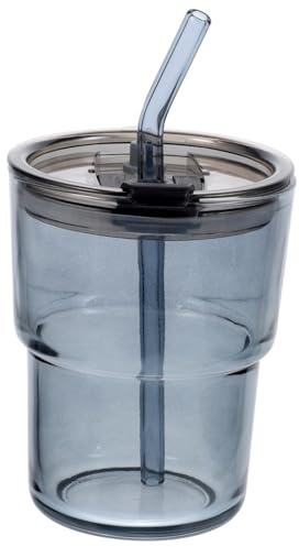 BIUDECO Bicchiere in Vetro con Cannuccia e Coperchio, Tazza da Caffè e Tè con Fondo Piatto, per Bevande Fredde e Conservazione di Succhi