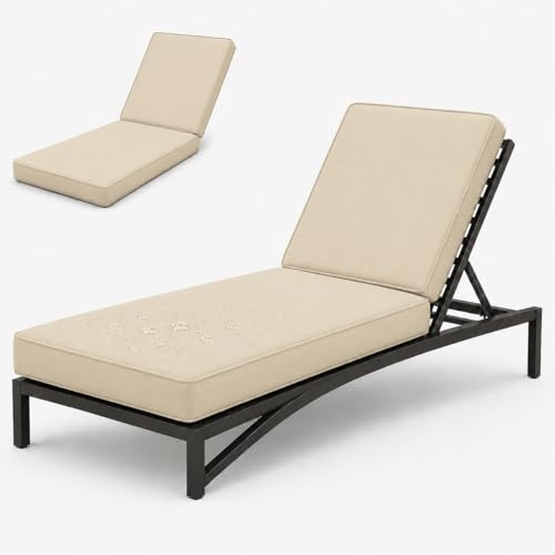 AZMAHT Sonnenliege Auflage Mit 50D-Schaumstoff, Wasserabweisendem Polyesterbezug, Abnehmbar Und Waschbar, Liegenauflage Mit Anti-Rutsch-Unterseite, 6 Bändern Und Tragegriff,Cream,188x58x5cm