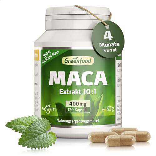 Maca, 400 mg, hochdosiert, 120 Kapseln - OHNE künstliche Zusätze