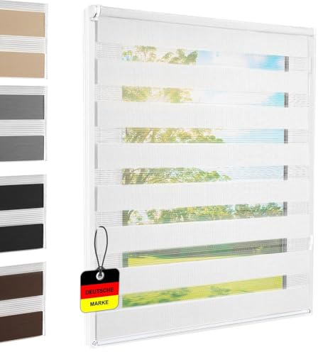 Doppelrollo Klemmfix ohne Bohren Weiß 55x140 cm [Stoffbreite 51cm] Duo Rollo Fensterrollo für Fenster/Türen Gardine Klemmrollo Seitenzugrollo Sichtschutz Sonnenschutzrollo Zebrarollo
