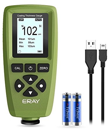 Mil Thickness Gauge, Coating Thickness Gauges, ERAY Paint Depth Gauge Meter with Backlight LCD Display for Car Automotive, Limit Alarm/Data Storage/Export Data/PC Software Analysis (Green)