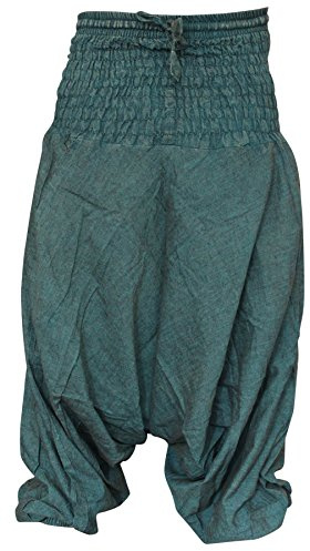 SHOPOHOLIC FASHION Unisex Stonewashed Plain Hippy Haremsbyxor, Turkos, en storlek