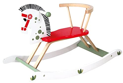 Bino Holz-Schaukelpferd mit Lehne, Spielzeug für Kinder ab 3 Jahre, Kinderspielzeug (Holzspielzeug zur Förderung der Motorik, Schaukelpferd in kindgerechtem Design, Motorikspielzeug), Mehrfarbig