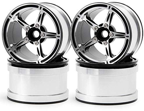 RCLIONS Aluminum Alloy 2.2 Beadlock Wheels/Rims for 1/10th RC Crawler Truck Car Axial Wraith-Pack of 4 (Silver+Black)