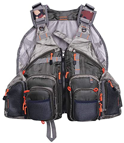 Raprance Sac à dos gilet de pêche à la mouche, réglable, léger et à séchage rapide, avec 17 poches pour truite, bar, sel