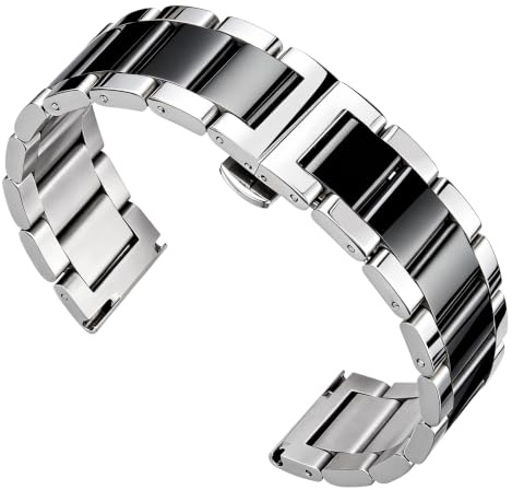 BINLUN Edelstahl Uhrenarmband Ersatzarmband Poliert Metall Uhrenarmbänder Matt Gebürstet Metallarmband für Herren Damen 16mm/18mm/20mm/21mm/22mm/23mm/24mm/26mm mit Schmetterlingsschnalle
