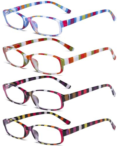 Eyekepper 4er Pack Damen Modisch Lesebrille - Streifen Design Kleine Lesebrillen +0.50