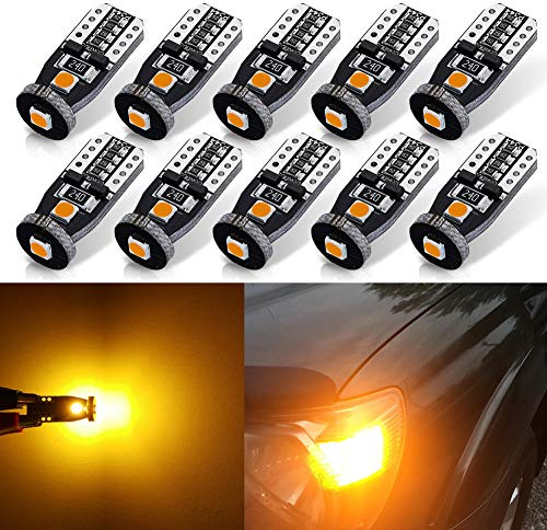 AUTOGINE 10pcs Error Free 194 168 175 2825 W5W T10 LED Bulbs Amber Yellow Super Bright 3030 Chipset for Side Marker Turn Signal Blinker Map Door Parking Lights