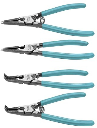 TOTAL - Set di 4 Pinze | 180 mm per rondelle | 2 unità per 180° e 2 per 90° | Punta Rotonda | Impugnatura Ergonomica Bimateriale | Acciaio al Carbonio