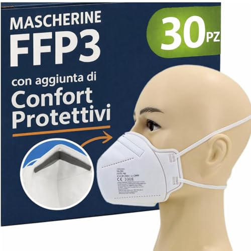 30 Masque FFP3 Certifiés CE, Masque 5 Couches Sans Valve, Masques de Protection Adulte contre les Poussières et les Particules, Masques de Protection Respiratoire Filtrant BFE≥99, 30 Pièces