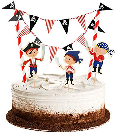 Decoración de la torta pirata niño de cumpleaños, banderín cadena guirnalda decoración de la magdalena tapón de la torta palillo de dientes para 1.2.3.4.5. Años bebé niños decoración de fiesta