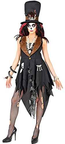 W WIDMANN MILANO Party Fashion - Voodoo Kostüm Damen | Kleid mit Hut, für Dia de los Muertos, Halloween, Karneval, Mottoparty