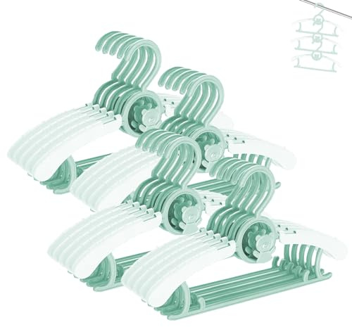 HGYZE Baby Nursery Closet Hangers, Ultra-Thin Non-Slip and Extendable Laundry Infant Pant Hanger for Newborn Clothes -20pcs Green Gifts- Adjustable Children Coat Hanger for Girl Boy Toddler Kids Child