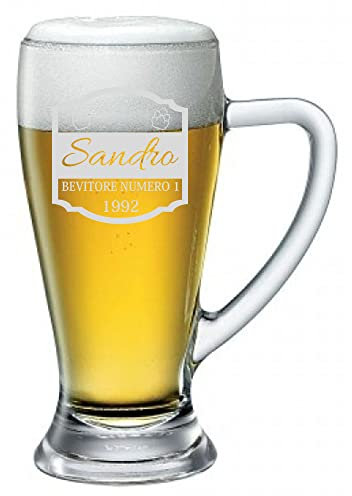 fashwork Boccale da Birra PERSONALIZZATO 38 cl inciso con Nome Frasi Anno Anni Compleanno Idea Regalo PERSONALIZZABILE Papà Nonno Zio Padrino Natale SanValentino
