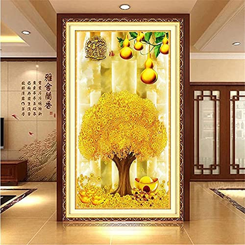 Quuzee 5D Diamant Painting Bilder Full Groß Square Drill Geldbaum 60x120cm Diamant Malerei DIY Diamond Painting Set Large Size Strass Stickerei Kreuzstich Handwerk für Haus Wanddekoration (24x48in)