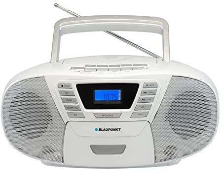 Blaupunkt B 120 CD Player Kinder Bluetooth - Boombox Radio mit Hörbuch Funktion, Kasette, USB, AUX, FM - CD Player tragbar - kleines Radio + Kasettenrekorder - Weiß
