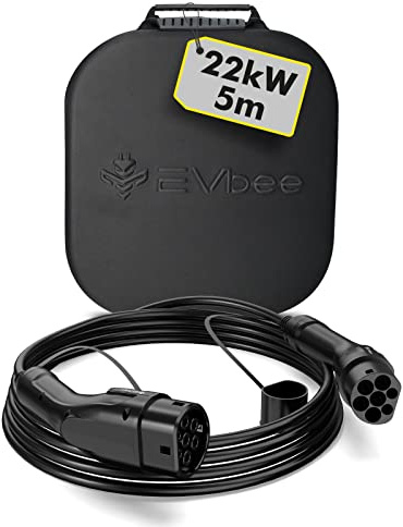 EVbee EV Typ 2 zu Typ 2 Universal Ladekabel Mode 3 für Hybrid- & Elektroautos 22kW / 5m (380V, 32A, 3-phasig, IP55) 3 Jahre Garantie, kompatibel mit z.B. Audi, BMW, VW, Seat, Fiat, Ford, Skoda uvm