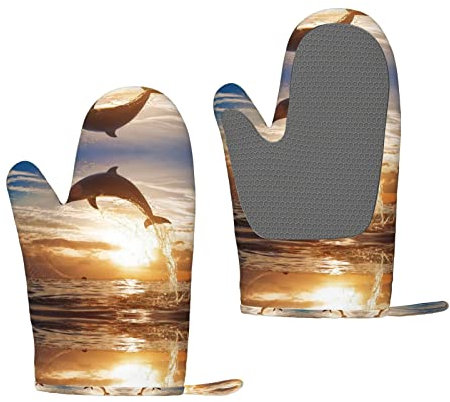 Guanti divertenti con stampa di delfini con animali, guanti da barbecue in silicone resistente al calore, guanti da forno da cucina, per barbecue, cucina