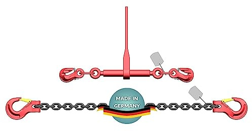 AWOTEX Zweiteilige Zurrkette 10 mm GK8 mit Ratschenlastspanner I langlebige Zurrkette für Bagger mit Ratsche I Sicherheitsgeprüfte Zurrkette für Bagger I Bagger-Zurrkette 1 m lang