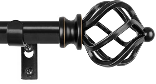 KAMANINA Black Curtain Rod 32 to 58 Inch(2.6-4.8ft), Adjustable Curtain Rods for Windows 28 to 48 Inch, 3/4 Inch Splicing Drapery Rods with Twisted Cage Finial