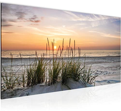 Runa Art Wandbild Strand Sonnenuntergang 1 Teilig 100 x 40 cm Modern Bild auf Vlies Leinwand Meer Natur Wohnzimmer 043712a