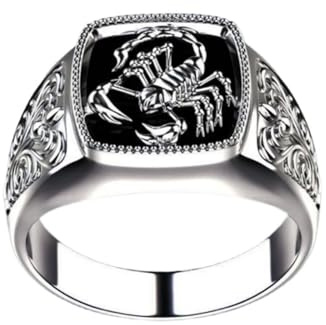 LRGKMCWTOB Skorpion Cameo Obsidian Ring für Herren Natürlicher Obsidian Stein Massiv 925 Sterling Silber Skorpion Design Ring für Männer Skorpion Gothic Biker Retro Handgefertigt Luxus Herren Ring