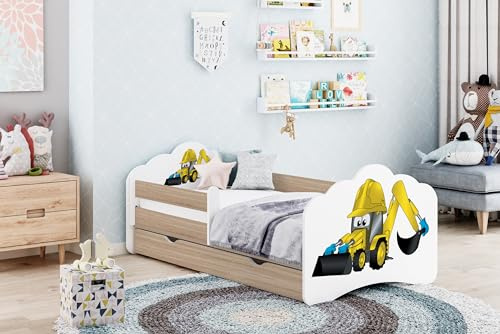 Happy Babies Kinderbett - Mit Matratze & Schublade und Rausfallschutz, 80x160, Mädchen Kinderbetten & Jugendbett Jungen Kids Bed, Jugendbett für Bodentief Ausziehbett Kleinkind, Lattenrost
