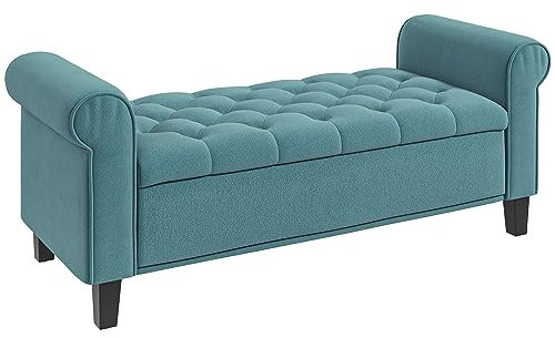 HOMCOM Sitzbank mit Stauraum Polsterbank mit Samt-Bezug, Armlehne Bettbank mit Holzbeinen, Schuhbank für Schlafzimmer, Wohnzimmer, Flur 126 x 48,5 x 57 cm Grün