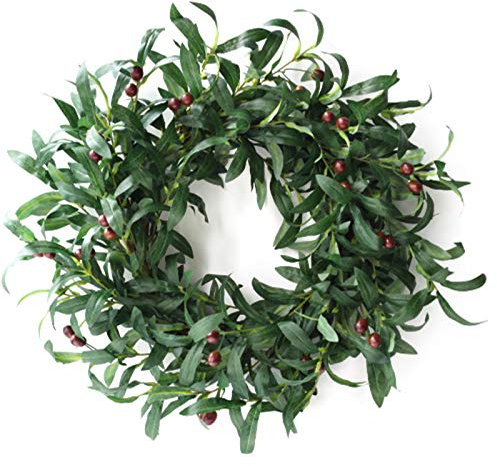ZHDOKA Olivenfrüchte-Kranz, 55,9 cm, Künstlicher Eukalyptus-Kranz, Frühlings- und Sommer-Olivenkranz, Künstlicher Grüner Kranz, Handgefertigter Blumenkranz für die Haustür, für(Grün)
