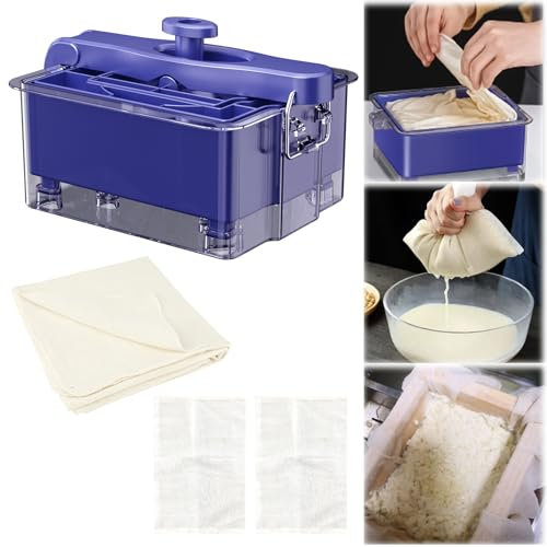 Qivine Prensa de Tofu, Plástico Tofu Prensa con 1 Tofu Paño y 1 Filtro Bolsas, Apta para Lavavajillas, Sin Bpa, 18 x 16 x 10 cm Pequeña Máquina para Hacer Queso Tofu