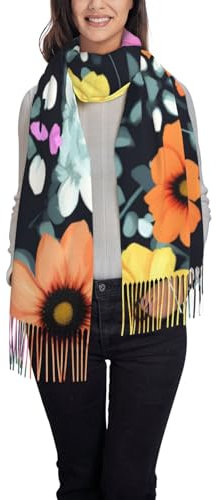 AthuAh Schöner Bunter Blumen Winterschal,*# Langer Schal, warmer Schal, weicher bequemer Schal, geeignet für Damen und Herren, Schwarz , Einheitsgröße