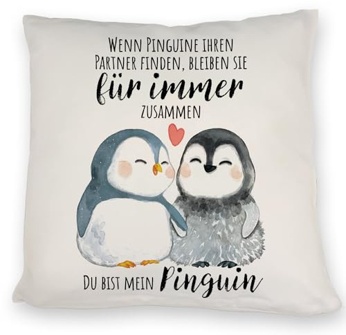 speecheese Pinguinpärchen Kissen mit Spruch Du bist Mein Pinguin EIN niedliches DekoKissen für verliebte Paare Romantisches Pinguin Motiv Pinguinpaar Spruch Pärchen Partner Frauen