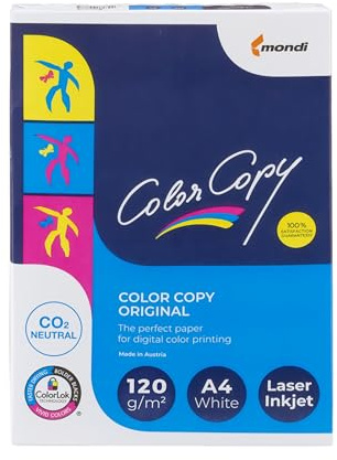 Imballaggi 2000 - Carta A4 Color Copy Liscia 120 g/m² 250 Fogli per Stampante Ink Jet Laser Fax Bianca Spessa Uso Ufficio e Scuola