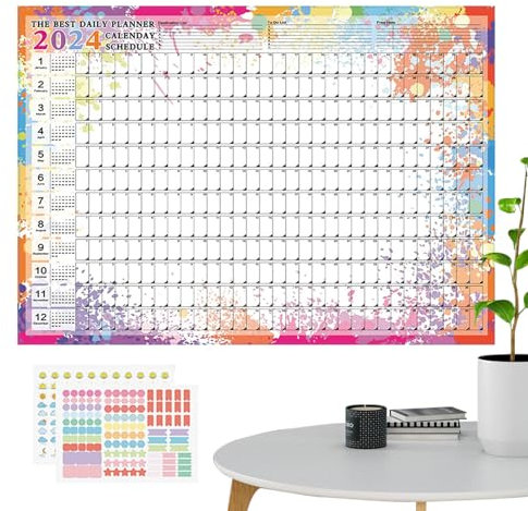 Goowafur 2024 Kalender 12 Monate Planer Wand,2024 Kalender 12 Monate Zeitplan Planer, Familienplanungs-Wandkalender, Familienplanungs-Wandkalender 2024, Wandkalender 2024 mit monatlichem Thema