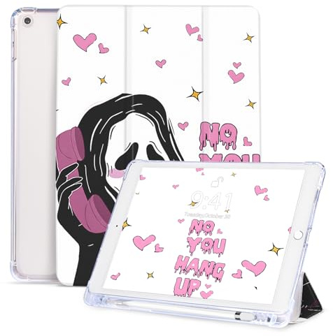 Vozehui Schutzhülle für iPad 25,9 cm (10,2 Zoll), 9. und 8. und 7. Generation, mit Stifthalter, automatischer Schlaf-/Wachmodus, für iPad 7/8/9, Geistergesicht, gruseliges Gesicht für Damen, Herren