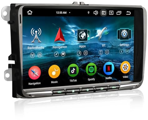 Erisin 8-Kern 4GB+64GB 9 Zoll Android 14 Autoradio Bluetooth GPS Navi für VW Polo 6R Passat B6 Golf 5 Golf 6 Touran Tiguan T5 Jetta Seat Skoda CarPlay Android Auto WiFi 4G DAB+ OBD2 USB OPS Canbus