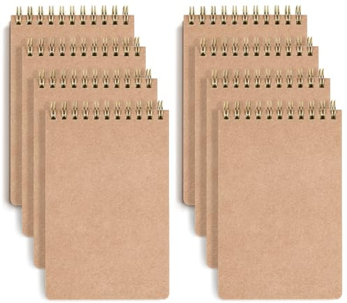 VEESUN Cahier à Spirale A6 Ligné: Lot de 8 Carnet de Notes avec Couverture Kraft Cahier Note 80 Feuilles 160 Pages Cahier de Dessin Papier Épais 80g Bloc Note Idéal pour Écriture École et Bureau