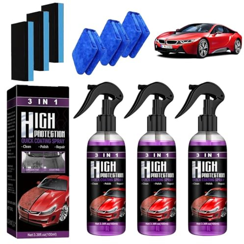 3 Stück High Protection 3in1 Spray – Premium Auto Nano Beschichtungsspray für ultimativen Glanz & Lackschutz | 3 in 1 Beschichtungsspray für Auto entfernt Schmutz & leichte Kratzer (3 x 100ml)