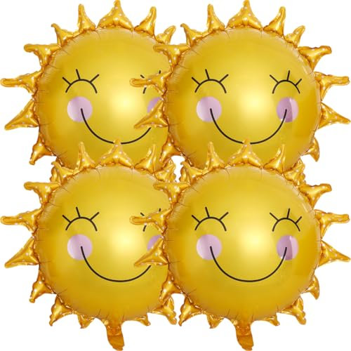 AOEVUIR 4 Pcs ballons gonflables en aluminium Décoration d'anniversaire d'enfant Ballons à l'hélium Pour fête à thème soleil fête prénatale fête d'été