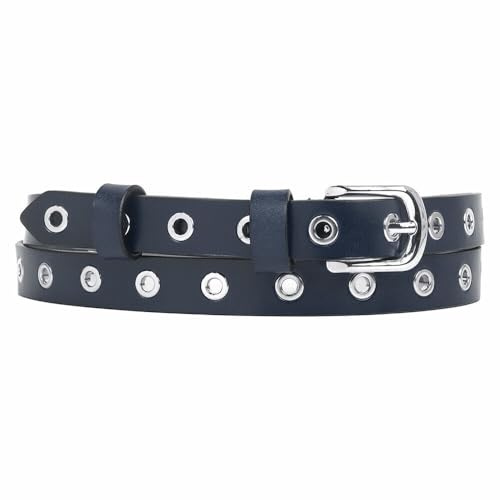 Zakatte • Damen Ösengürtel aus Leder Gürtel mit Ösen Lochgürtel Damengürtel Ledergürtel G003 (Blau, 100 cm)