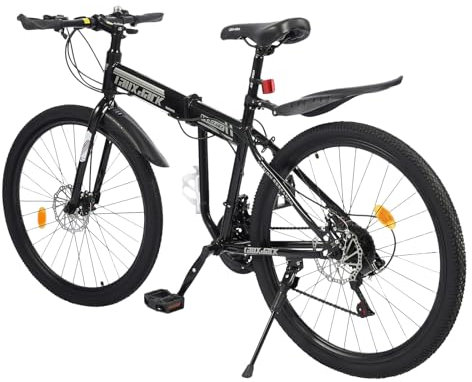 Levkitch 26 Zoll Faltbares Mountainbike, 21-Gang Fahrrad mit Vollfederung Speichenräder Doppelten Scheibenbremsen Klappradfahrrad für Jugendliche und Erwachsene (Schwarz-Weiß)