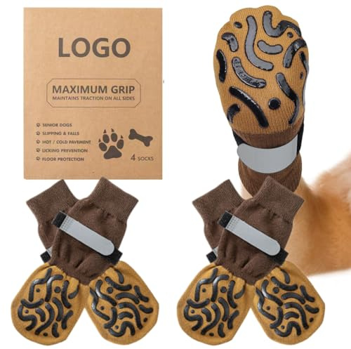 KOLZEMV Hundesocken Anti-Rutsch 2 Paar hundesocken Anti rutsch, hundeschuhe, hundeschuhe pfotenschutz, hundeschuh, Doppelseitige mit Verstellbaren Riemen für Innenbereich (M)