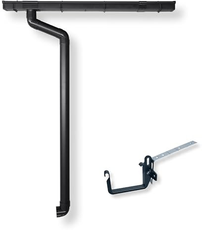 4 Home & Garden | Dachrinne Kastenrinne RG 70 mit Montagewinkel | Komplettset mit Fallrohr bis 650cm | Typ 200 Fallrohr DN 60 | Kunststoff PVC Anthrazit (Dachlänge bis 250cm)