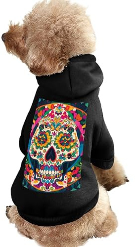Warmer Hundepullover für Hunde und Katzen, Winter-Hundemantel mit Kapuze, weiche Haustierkleidung, Größe XS-XXL, kaltes Wetter, viele mexikanische Totenkopf-Hundejacke für kleine, mittelgroße Hunde